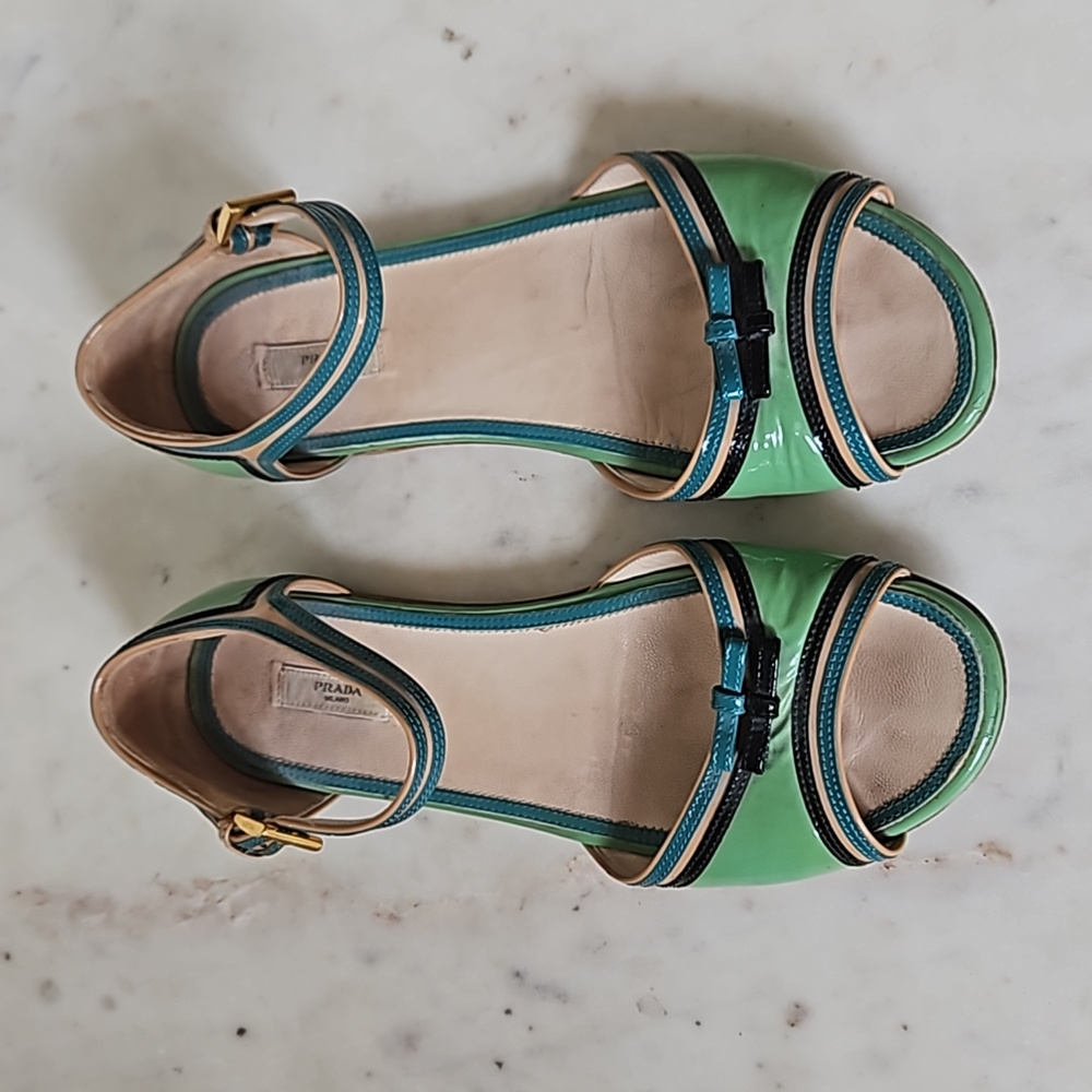 PRADA: double bow patent leather sandals